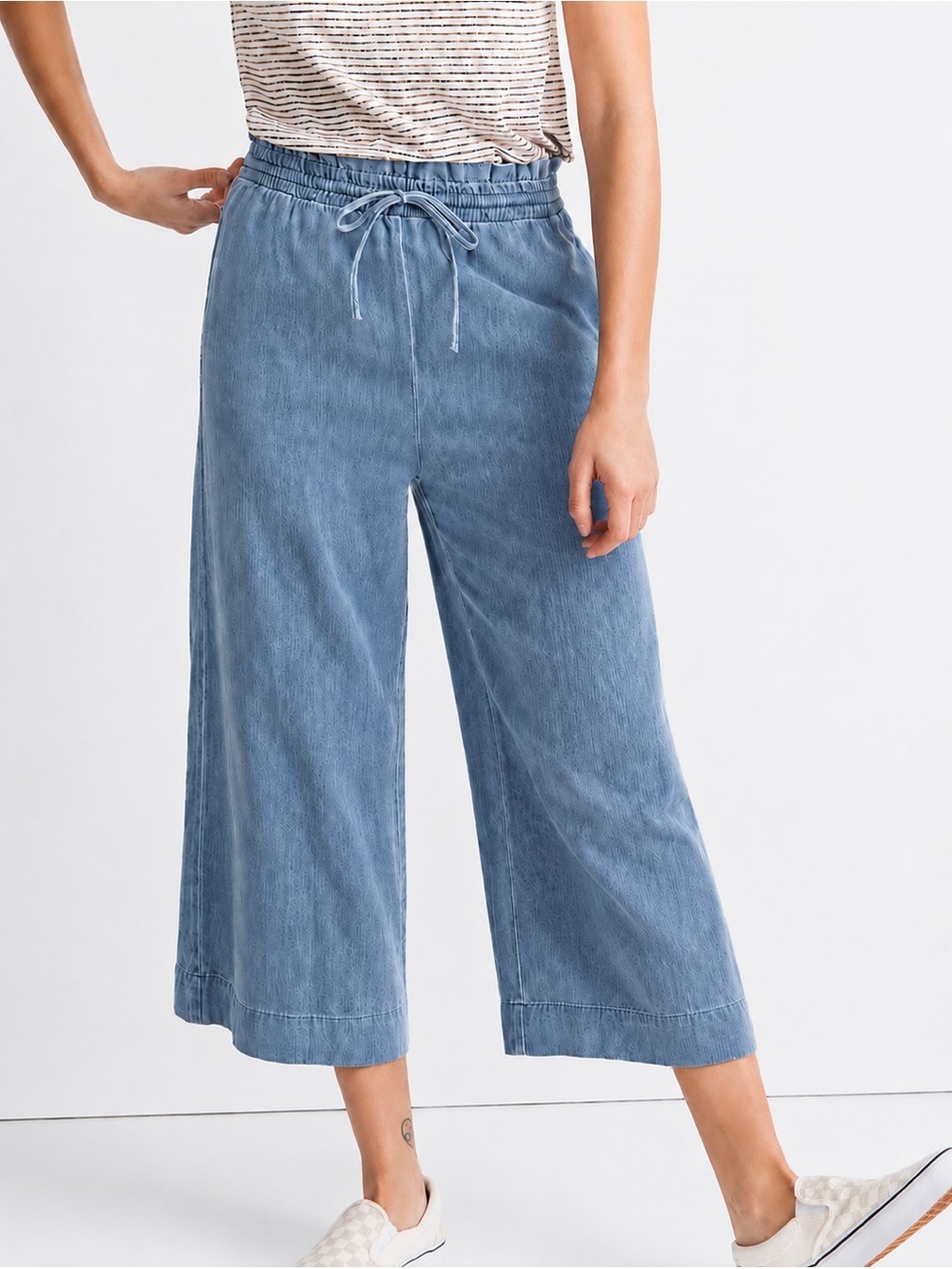 Madewell smocked Hutson cropped denim wide leg pants, XS